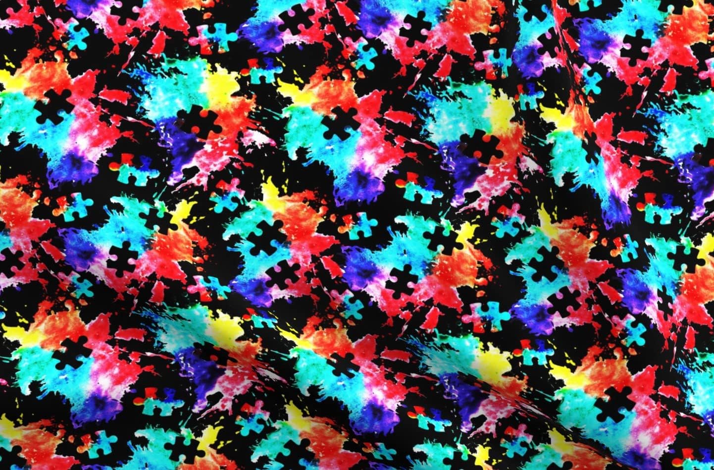 Spoonflower Fabric - Watercolor Autism Awareness Puzzle Piece Printed on Upholstery Velvet Fabric Fat Quarter - Upholstery Home Decor Bottomweight Apparel