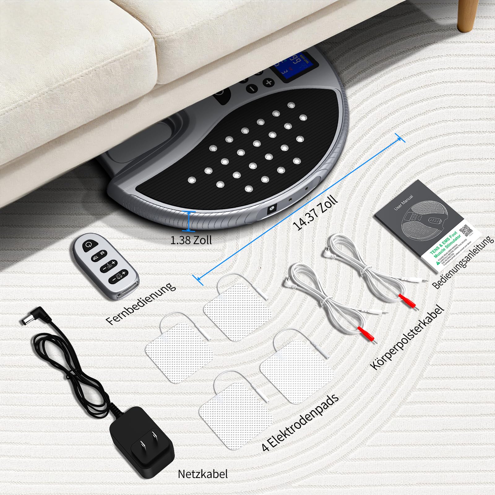Durchblutungs-Stimulator Füße Beine, EMS Fußmassagegerät mit Rotlichttherapie 25 Modi und 99 Intensitäten zur Verbesserung der Durchblutung, Elektrische FußMassagegeräte mit TENS Elektrodenpads