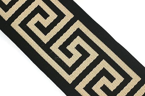 16 yardas de longitud 2.67 pulgadas de ancho negro-beige griego cinta de telar jacquar para tus cortinas, cortinas, cinta de bandas, tela de