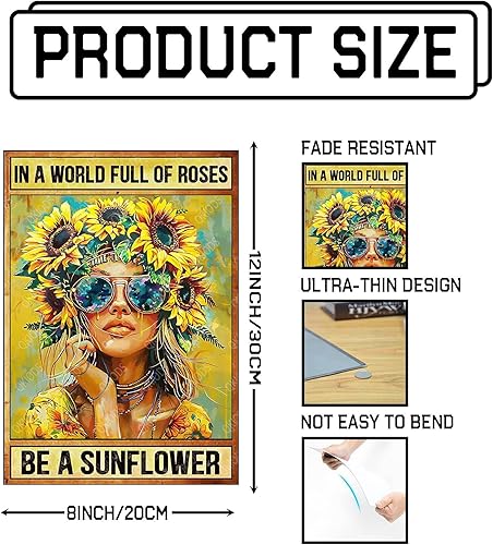 Miniatura 3 de Letrero de lata retro con texto en inglés "In A World Full Of Roses Be A Sunflowers", divertido regalo para mujeres, hogar, oficina, sala de estar,