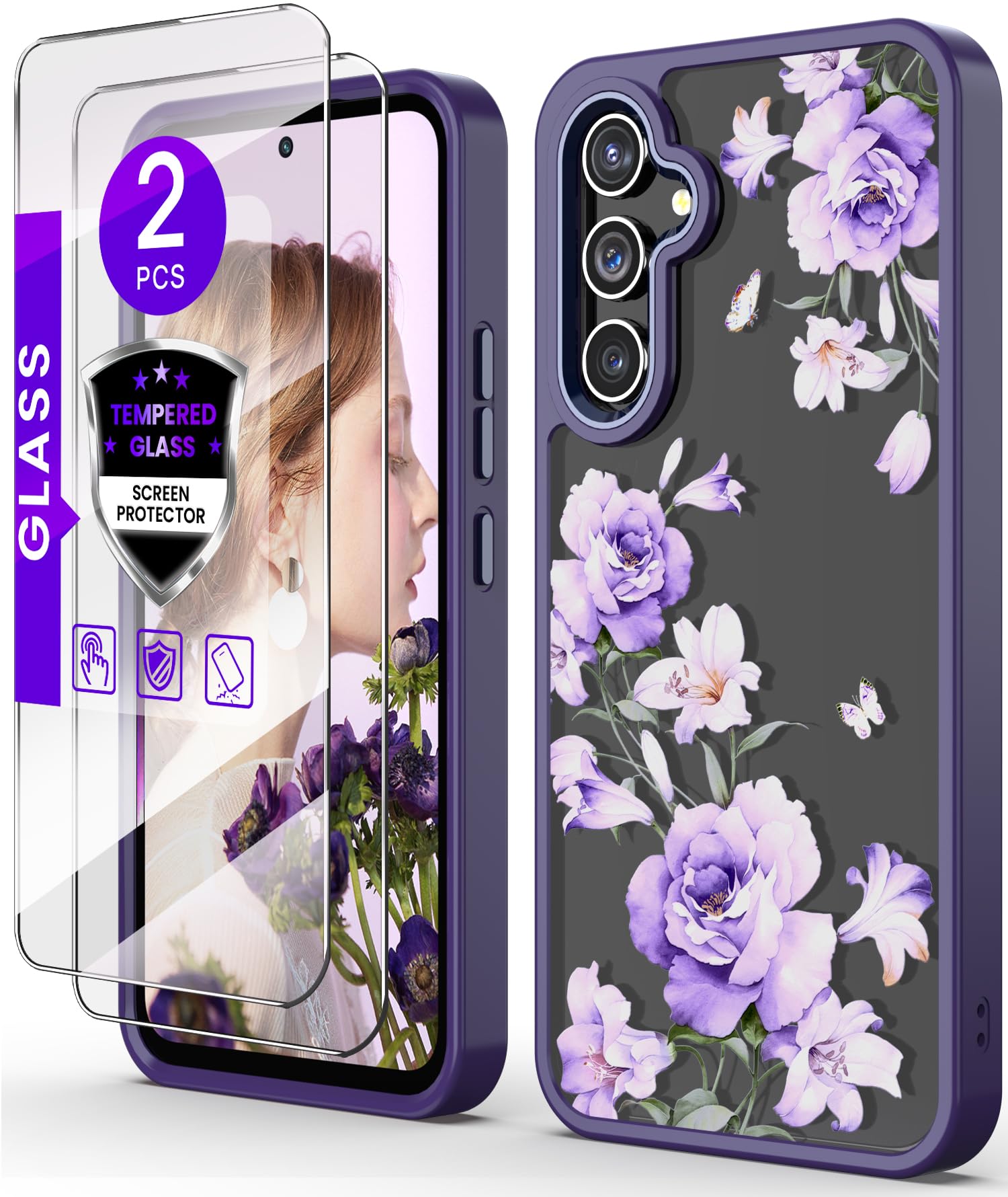 DagoRoo for Samsung Galaxy A54 5G Case with Tempered Glass Screen Protector [2 Pack],[Military Grade Protective] Slim Soft TPU & Hard PC,Girls Women