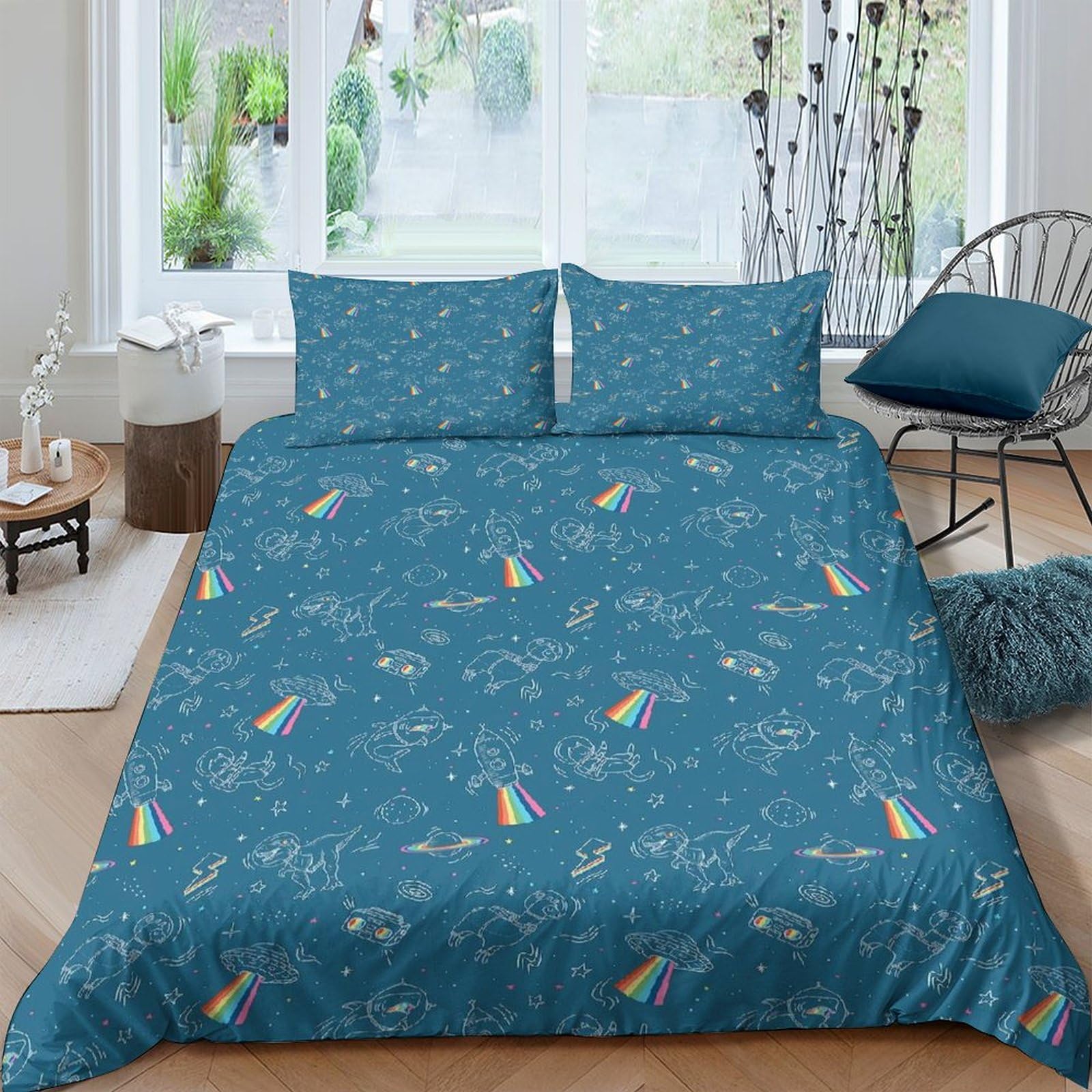 MXRMXR Spaceship 3 Piece Set 3D Printed Duvet Cover Bed Set, Bedding Set, Soft Microfiber Comforter Cover Quilt Cover & Pillowcases with Zipper Closure Double（200x200cm）