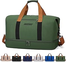 Sports Bag & Travel Bag for Men and Women - with Shoe Compartment & Wet Compartment, Large Capacity Travel Bag, Lightweight Training Bag, Waterproof Swimming Bag for Travel, Sports, Fitness, D - Green