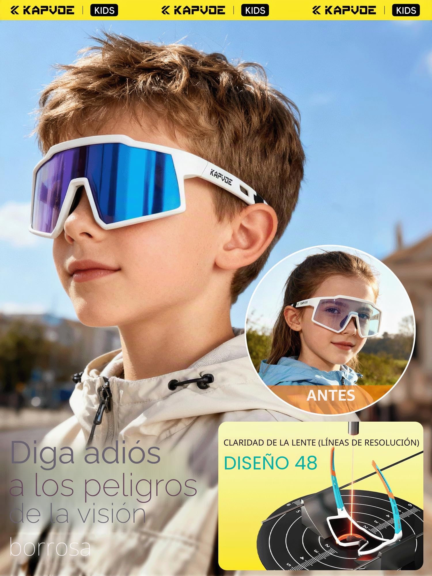 KAPVOE Gafas de Béisbol para Niños K9031 | Montura TR90, almohadilla nasal ajustable para béisbol y sóftbol.