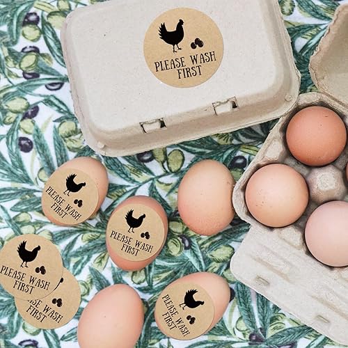 Miniatura 3 de AnyDesign 500 calcomanías redondas de huevos frescos de granja de 2 pulgadas, etiquetas redondas de huevo de gallina de granja, papel kraft marrón