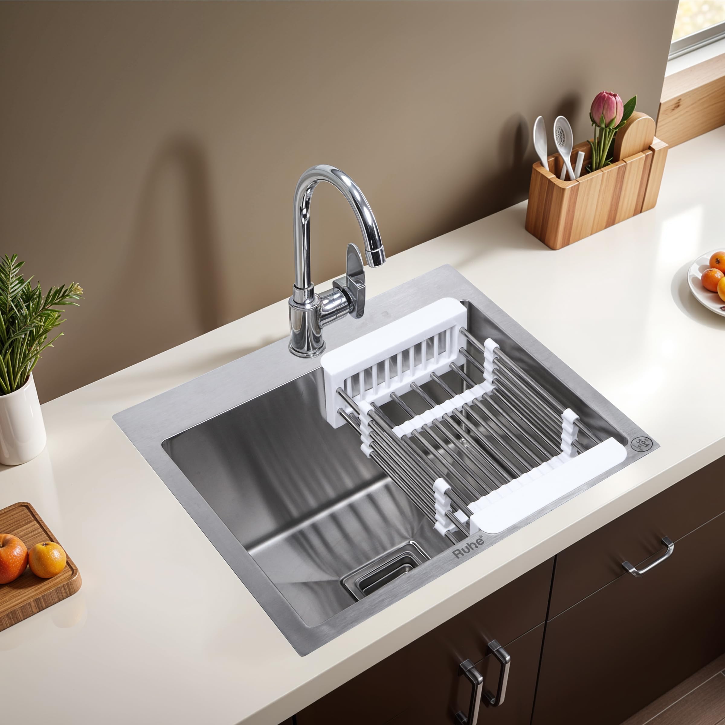 Ruhe® 304 Grade Single Bowl with Tap Hole Kitchen Sink | 18 x 16 x 10 inches Stainless Steel Handmade Single Bowl Kitchen Sink with Matte Finish | Including-Basket/Sink Coupling/Waste Pipe-WITHOUT TAP (B0C5TC8WYX) Amazon Price History, Amazon Price Tracker
