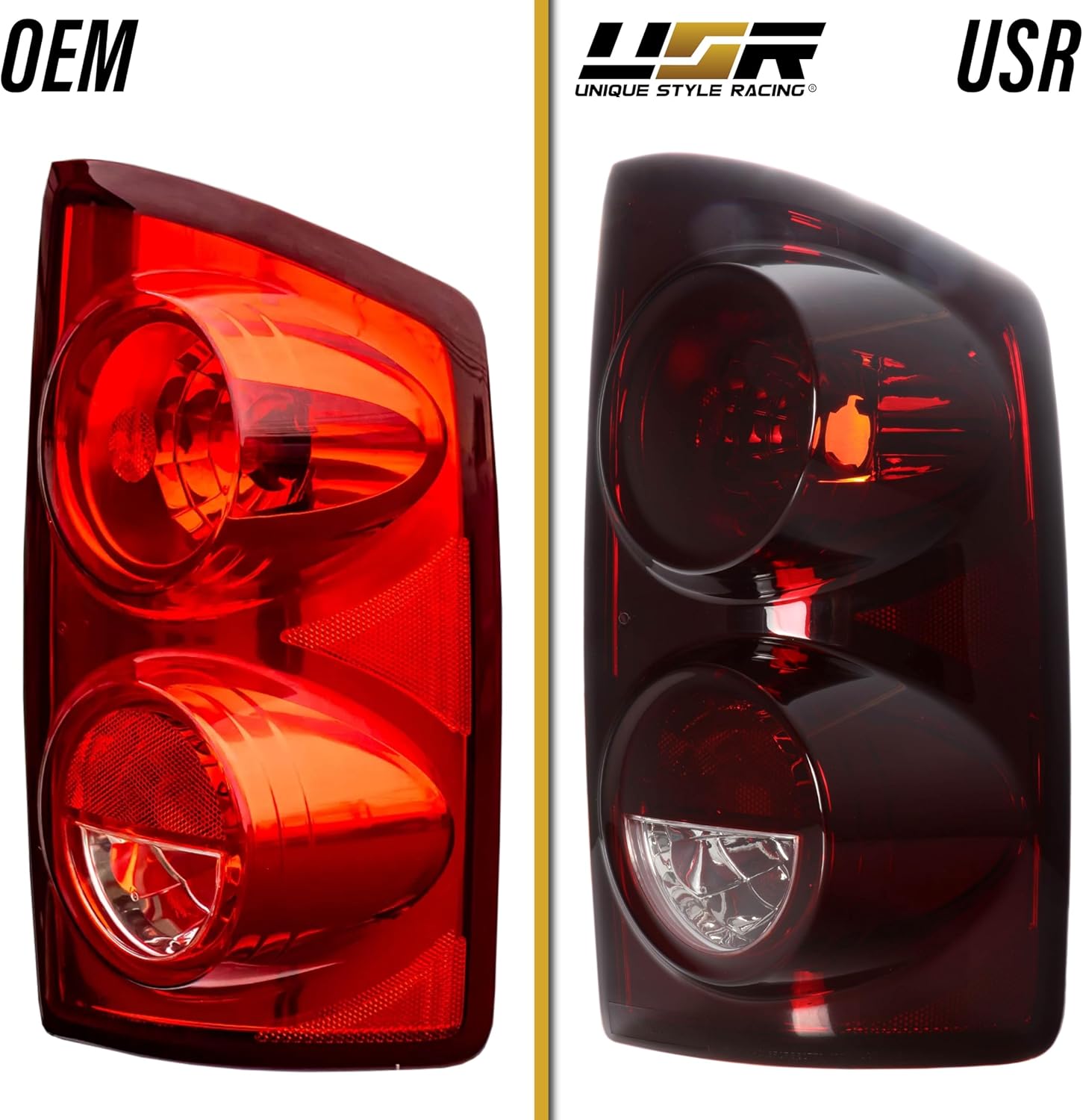 USR 07-09 Ram Pickup Tail Light – Pair of Tail Lamps (Left + Right) - Compatible with 2007-2008 Dodge Ram Pick Up 1500 Truck & 07-09 Pick-Up 2500 and 3500 - All Models (DARK SMOKED RED TAIL LIGHTS)
