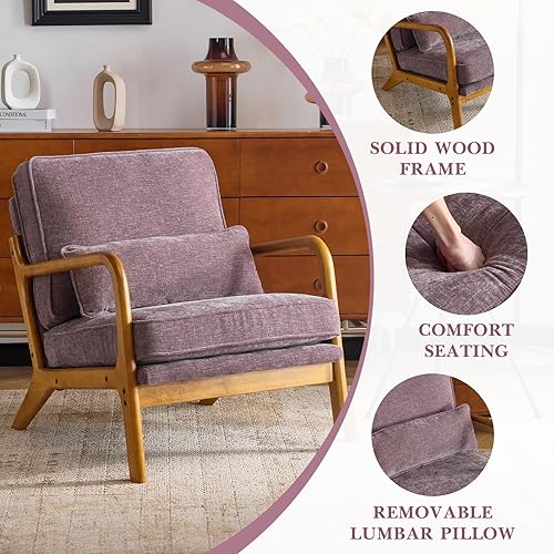 Miniatura 83 de Karl home Silla decorativa moderna de mediados de siglo con almohada, silla tapizada de tela bronceadora, con brazo de salón con marco de madera