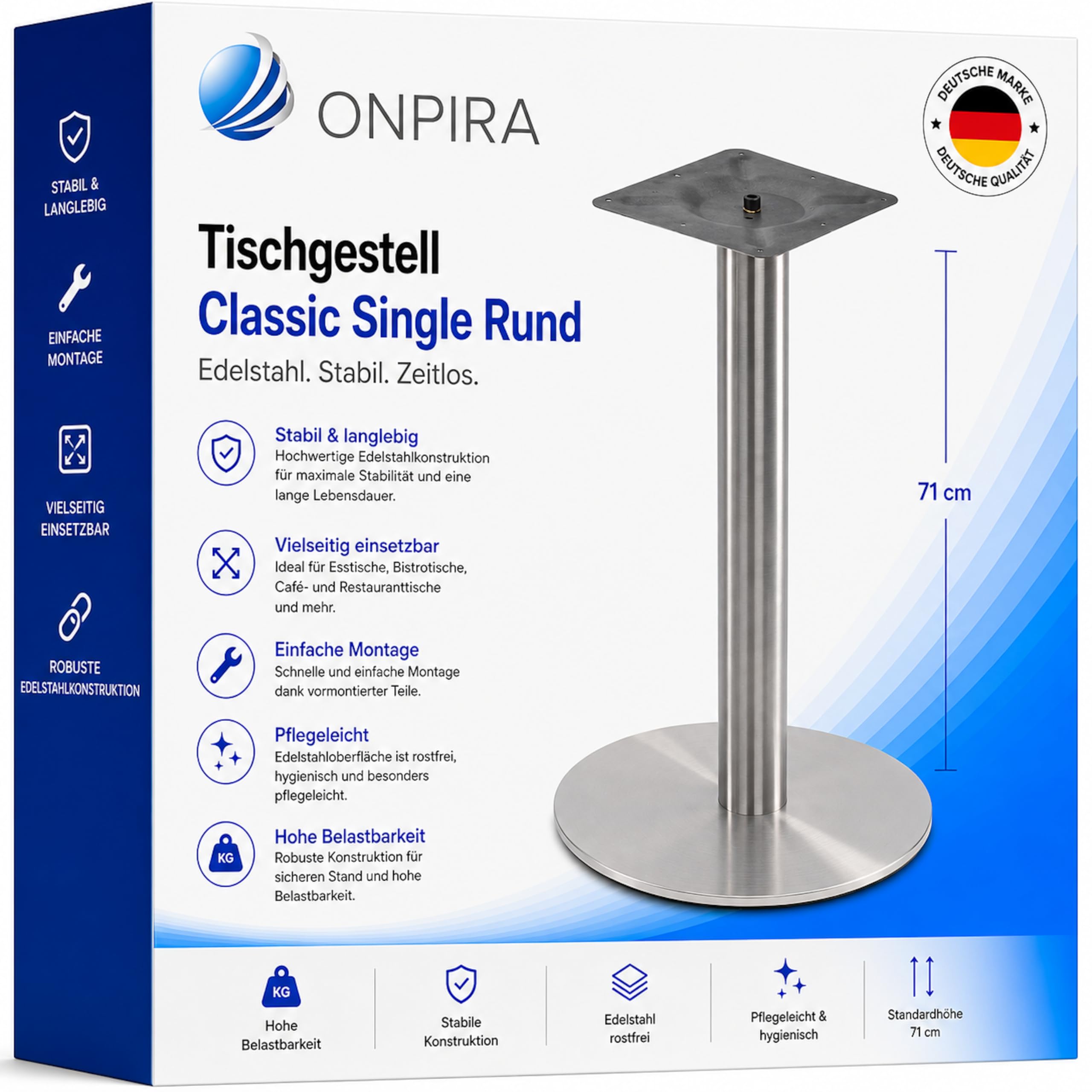 ONPIRA Untergestell Rund Edelstahl Tischgestell Bistrotisch Bodenplatte Ø45cm