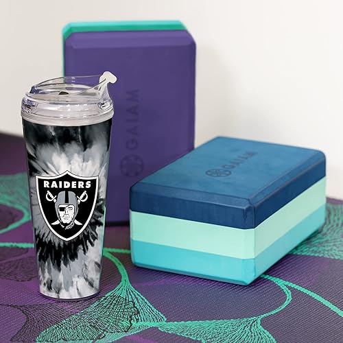 Miniatura 356 de Rico Industries NFL - Vaso de purpurina acrílica de 24 onzas con tapa con bisagras, vaso de doble pared con licencia oficial y popote Tie Dye