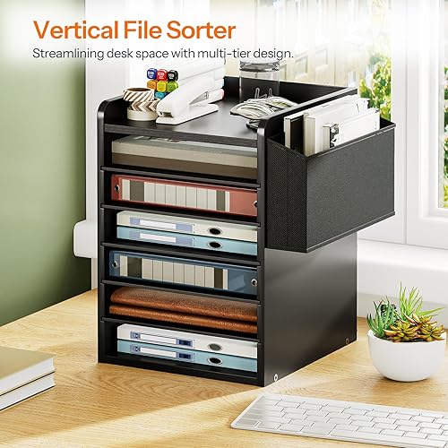 Miniatura 3 de HOOBRO Clasificador de correo ajustable para encimera, organizador de papel de madera de 6 niveles, organizador vertical de literatura con