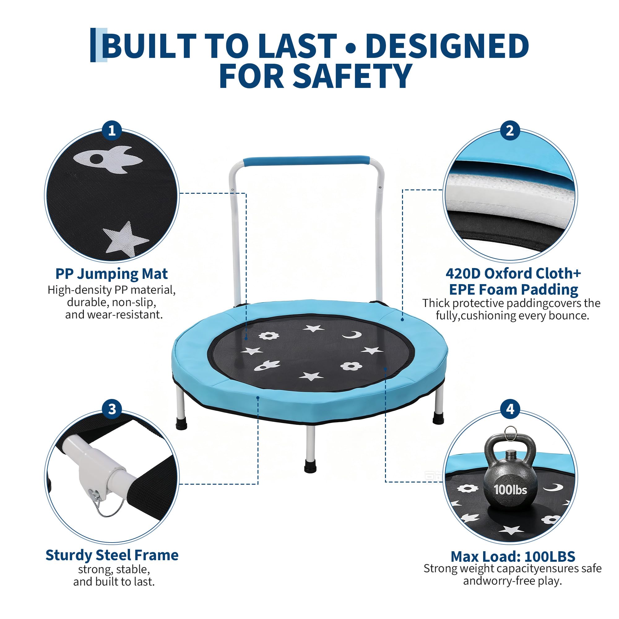 Garvee 91 cm Trampoline for Toddlers and Kids Handle Trampoline, Blue, 36 inches - Image 6
