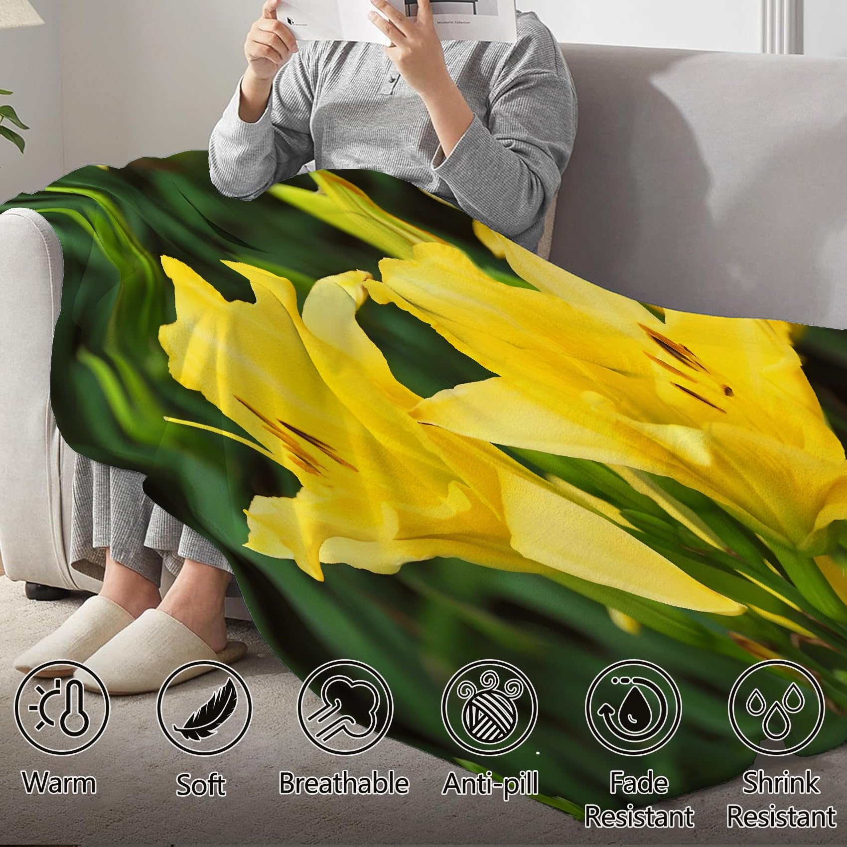 Générique Pled polarowy w kwiaty, rośliny koc polarowy 220 x 240, łóżko 2-osobowe, duży rozmiar, koce i narzuty SF942