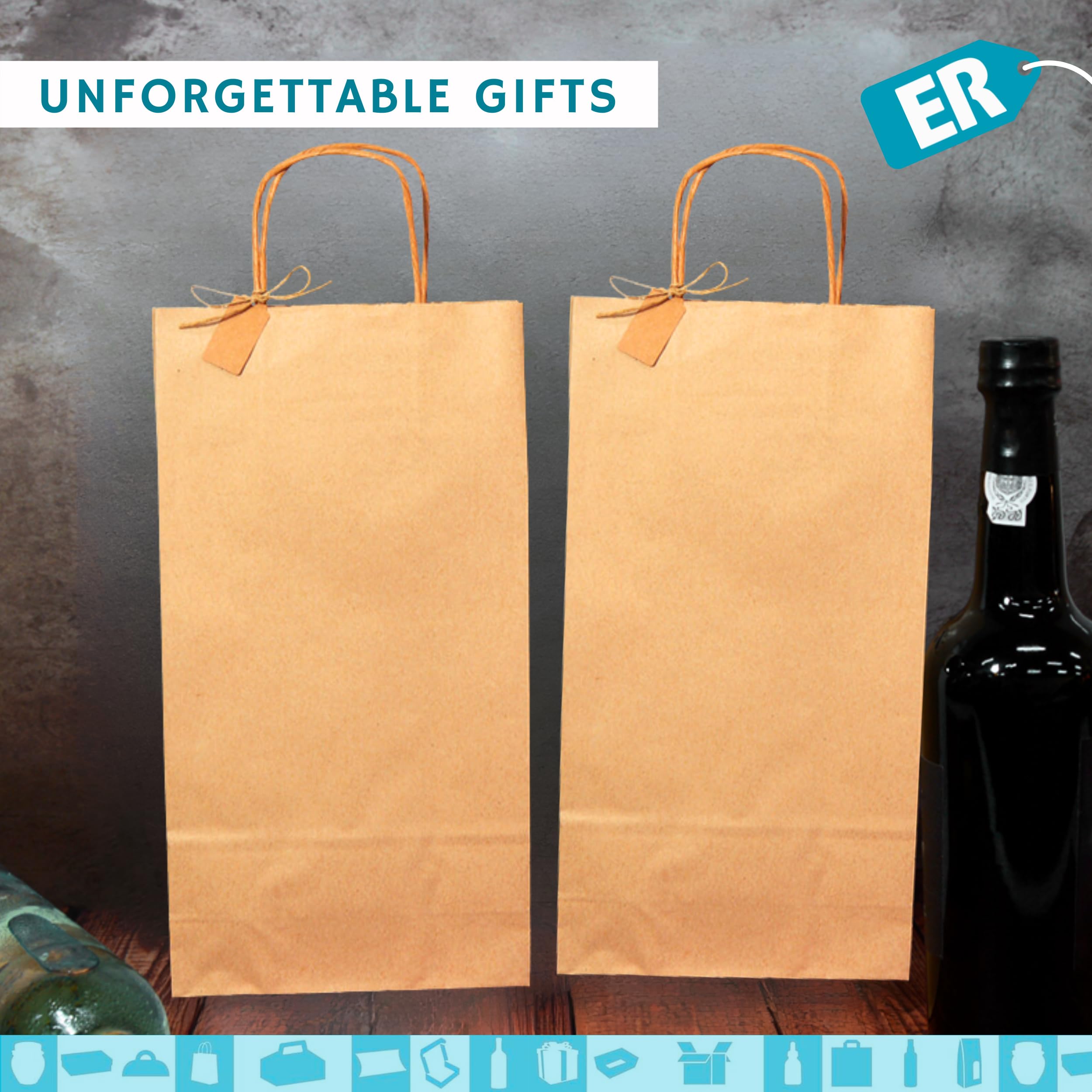 Espirito Rebelde 100 Bolsas para 2 Botellas de Vino 18x8x34cm | Diseño Elegante | Transporte Seguro con Asas Reforzadas | Ideal para Tiendas de Vino | Regalos: Navidad y Fiestas