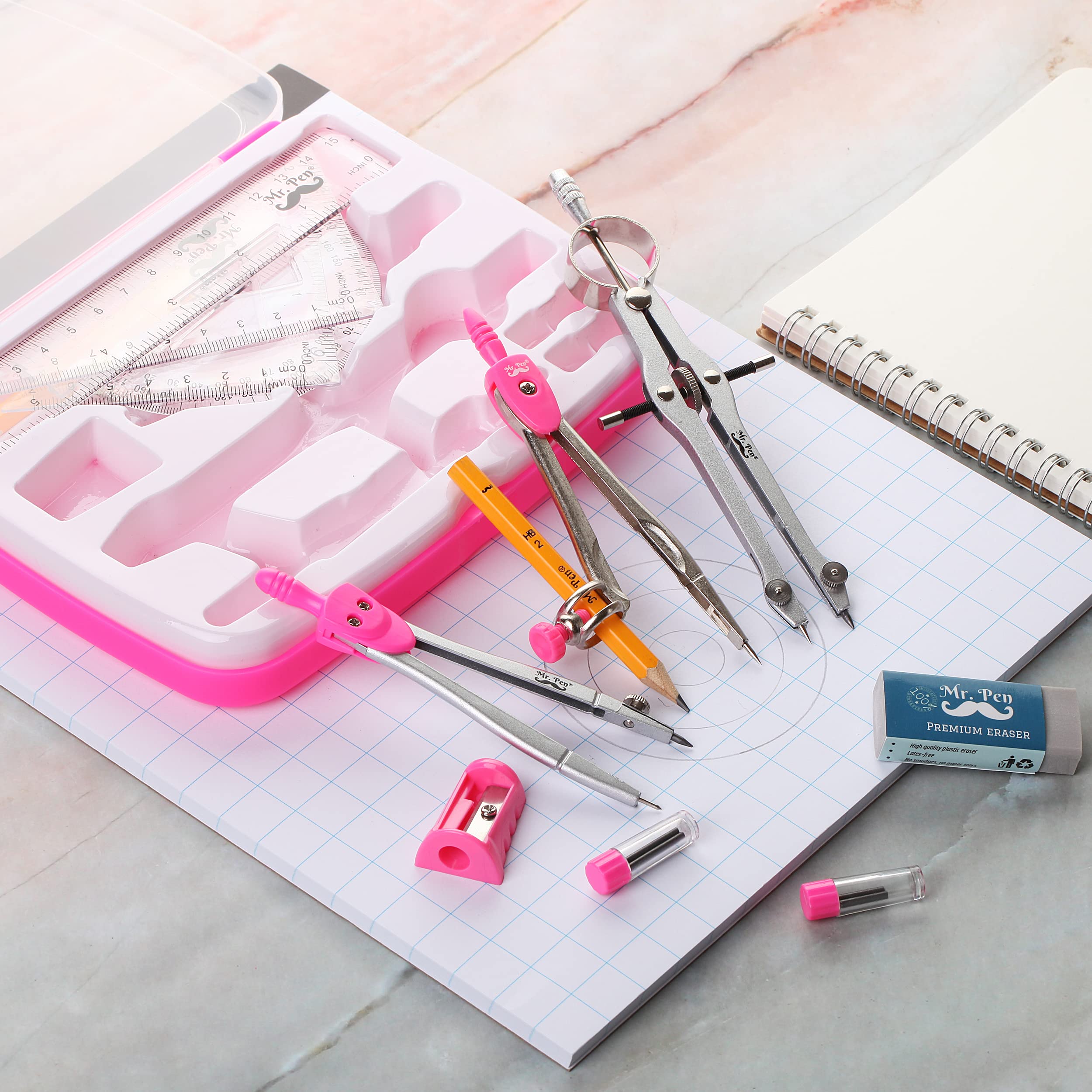 Mr. Pen Geometry Set, 13 pcs, Compass for Geometry, Protractor Set