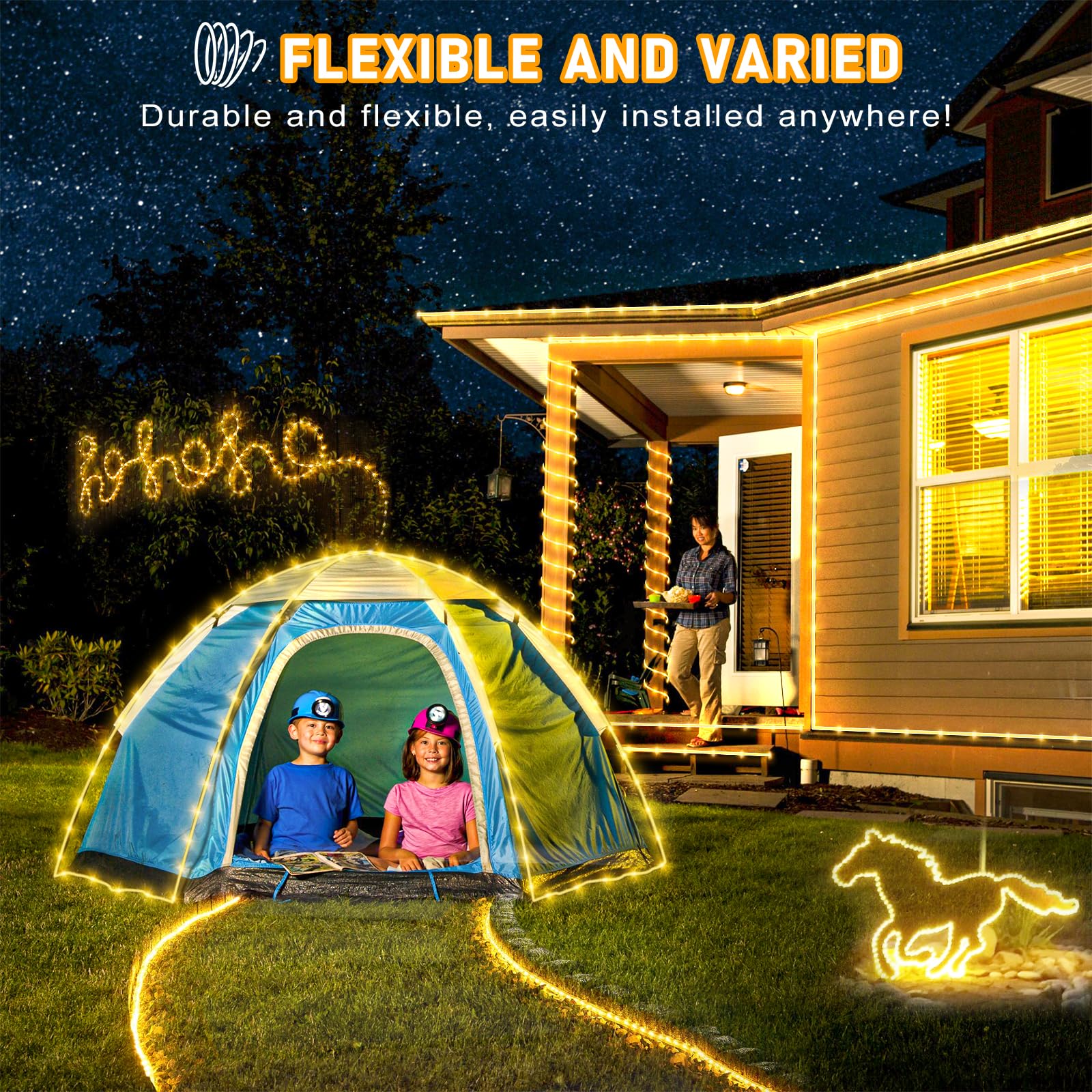 Luci natalizie per esterni, 200 LED, impermeabili, 8 modalità, per interni, camera da letto, giardino, cortile, patio, piscina, decorazioni per alberi, bianco caldo