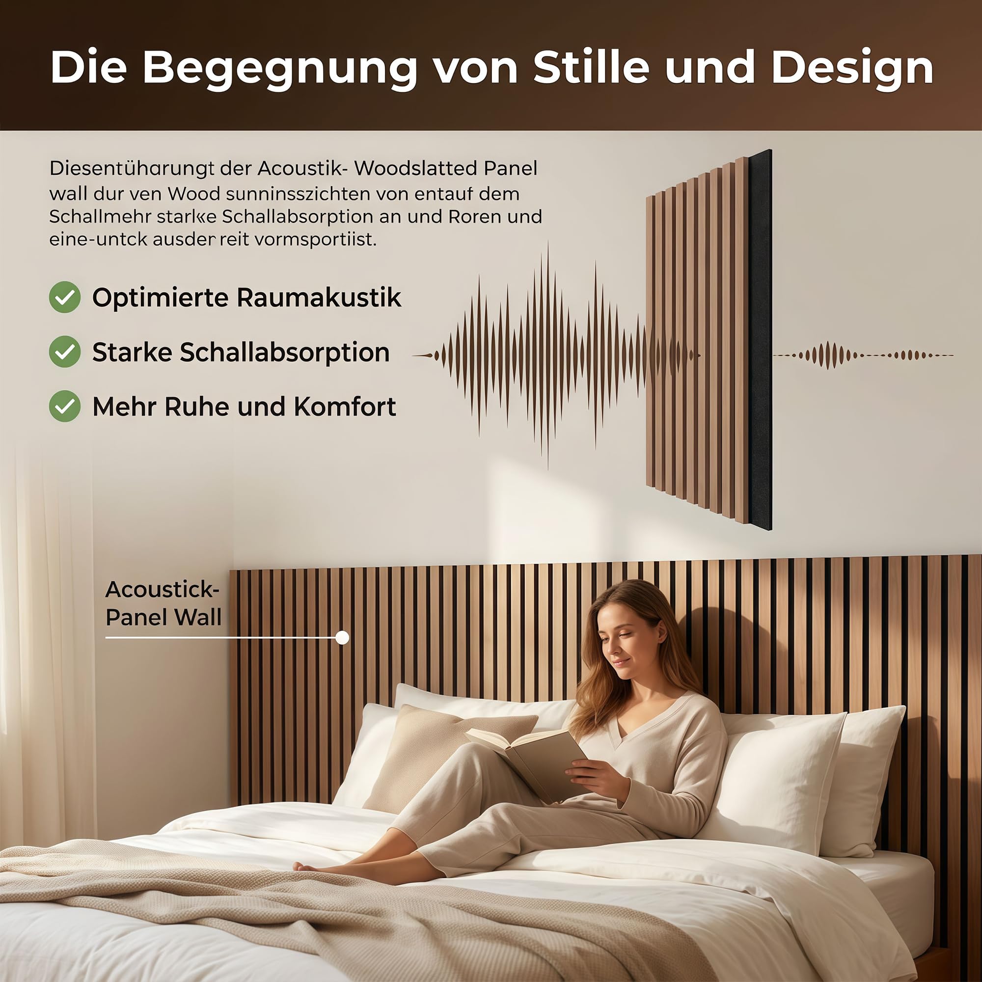 Brstheco Akustikpaneele Holz 120x60cm Packung mit 2 Eiche Holzoptik Lamellenwand 3D Holzpaneele Acoustic Wandverkleidung Wall Panels für Wohnzimmer Schlafzimmer Büro, Wanddeko Lamellen