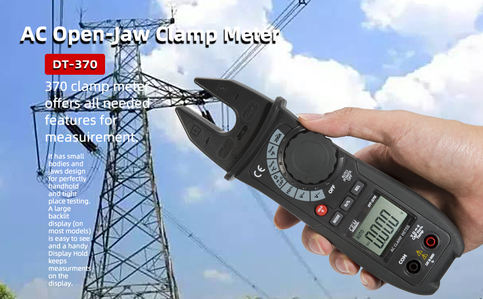 Image of CEM Digital Clamp Meter DT-370 AC Current TRMS Volt Amp Ohm Meter HVAC Clamp On Multimeter, Auto Ranging 4000Counts Temperature AC DC Voltage Frequency Resistance Capacitance Continuity Diode Tester