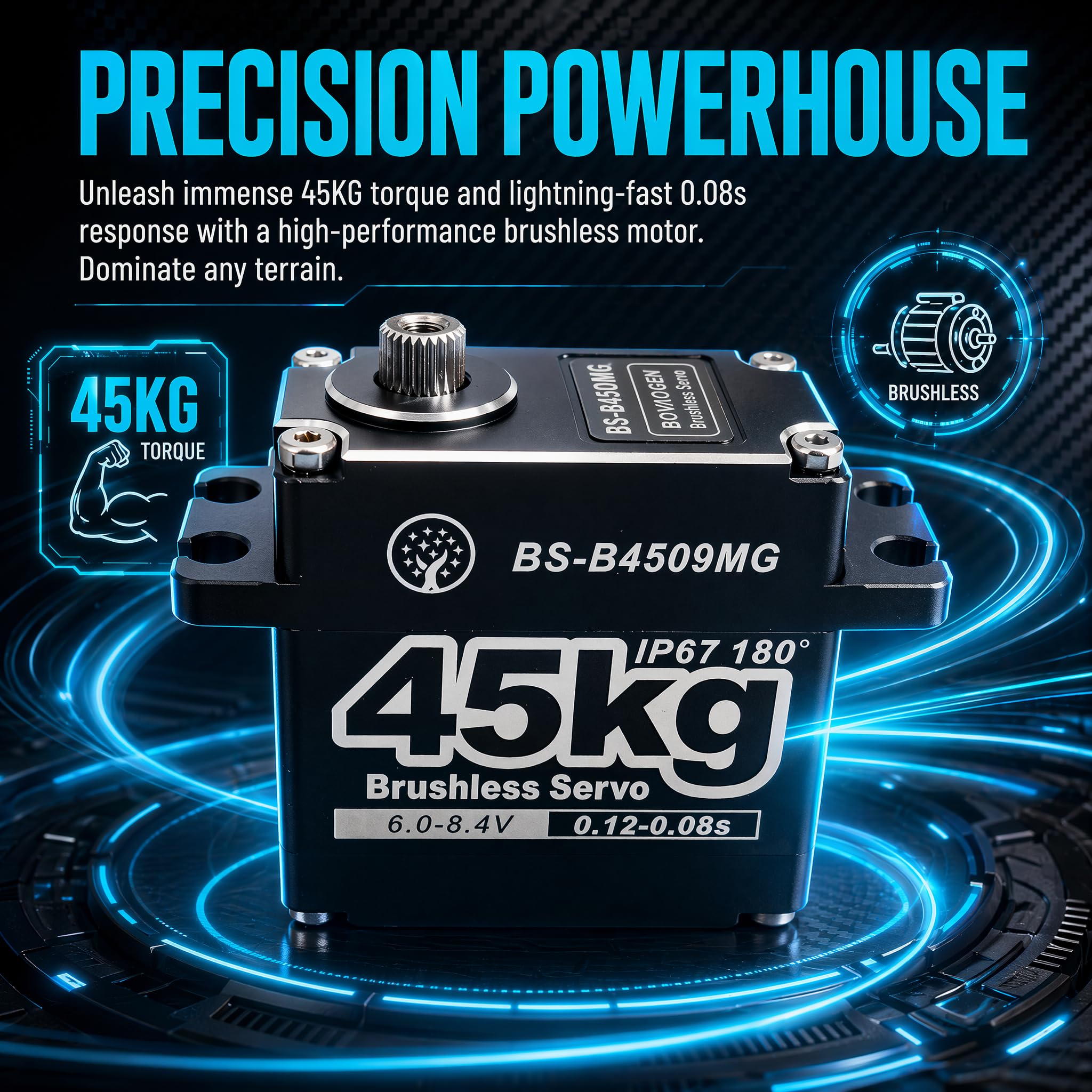Servo digitale senza spazzole da 45 kg con coppia elevata HV Full Metal Gear IP67 Servo sterzo impermeabile con 25T Servo Horn per 1/6 1/8 1/10 RC auto, robot, barca, camion parti di robot