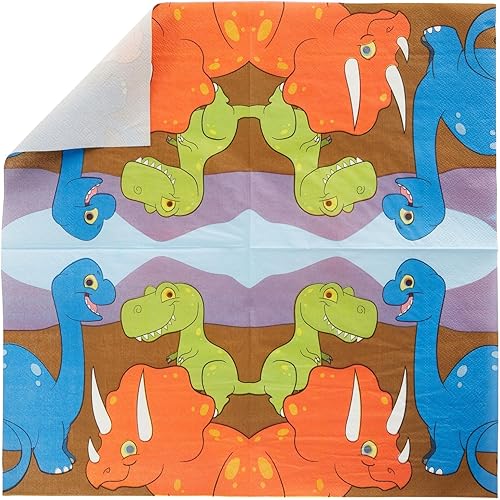 Miniatura 7 de 144 piezas de suministros para fiesta de cumpleaños de dinosaurios para niños con platos, cuchillos, cucharas, tenedores, tazas y servilletas (sirve