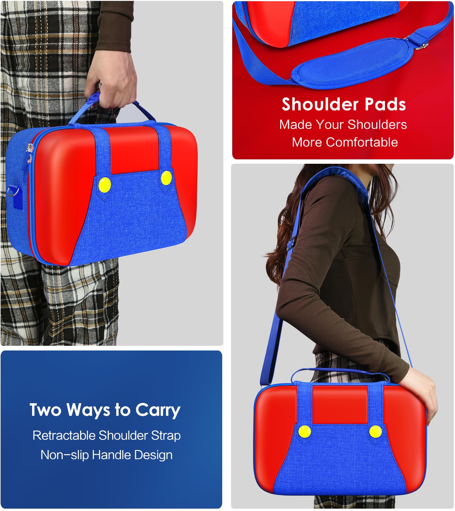 ivoler Carrying Storage All in One Case for Nintendo Switch 2, Portable Traveler Deluxe Carrying-All Protective Hard Messenger Bag Soft Lining Pouch 20 Games for Console & Accessories, Red+Blue — view 8