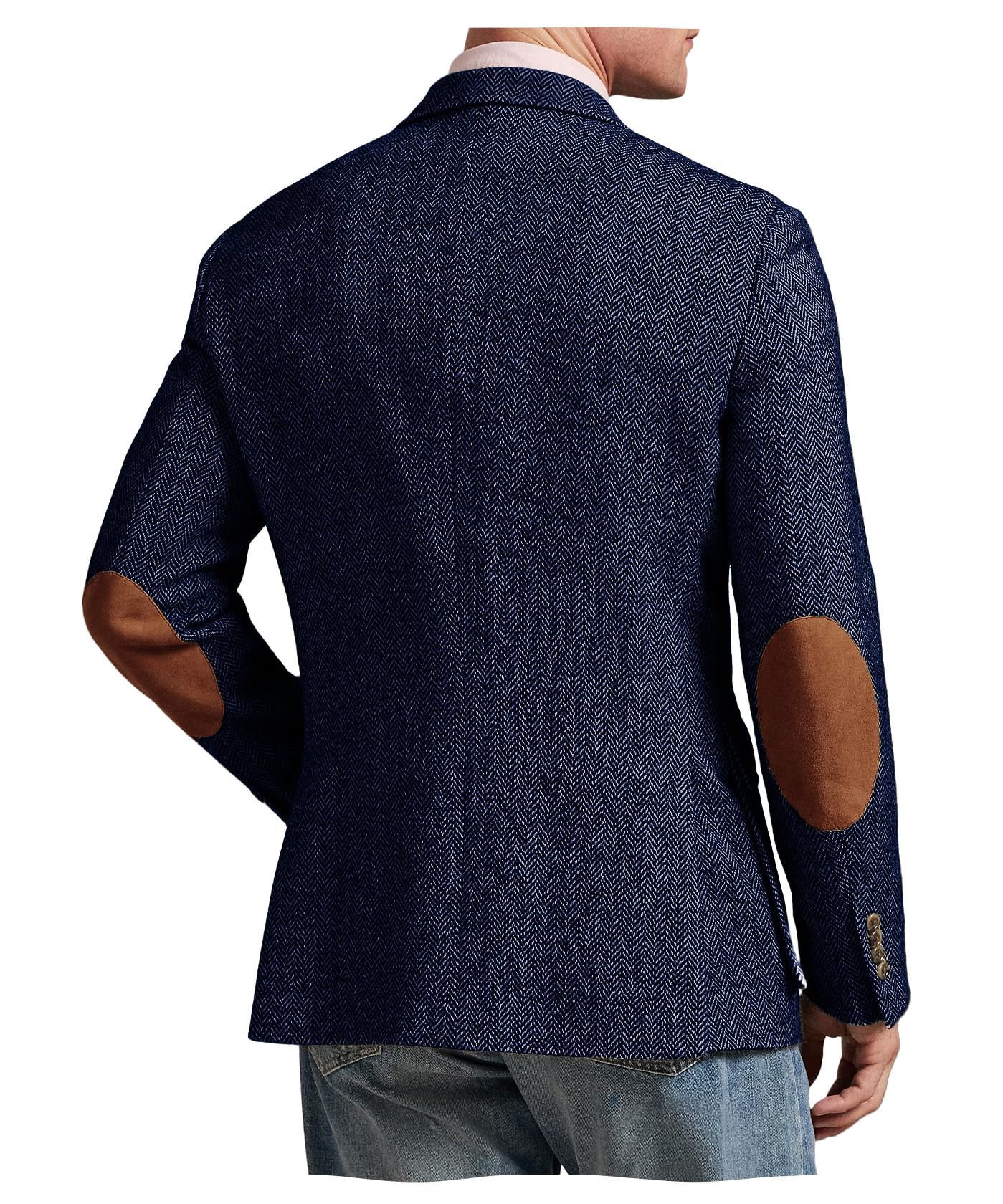 Men's Herringbone Tweed Blazer with Elbow Patches Vintage 2 Button Slim Fit Classic Business Suit Jacket