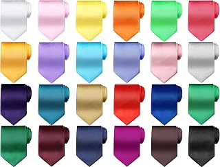 Tarpop 24-Pack Solid Color Satin Neckties for Men - Pure Color Formal Ties for Business, Weddings, Office (24 Colors)