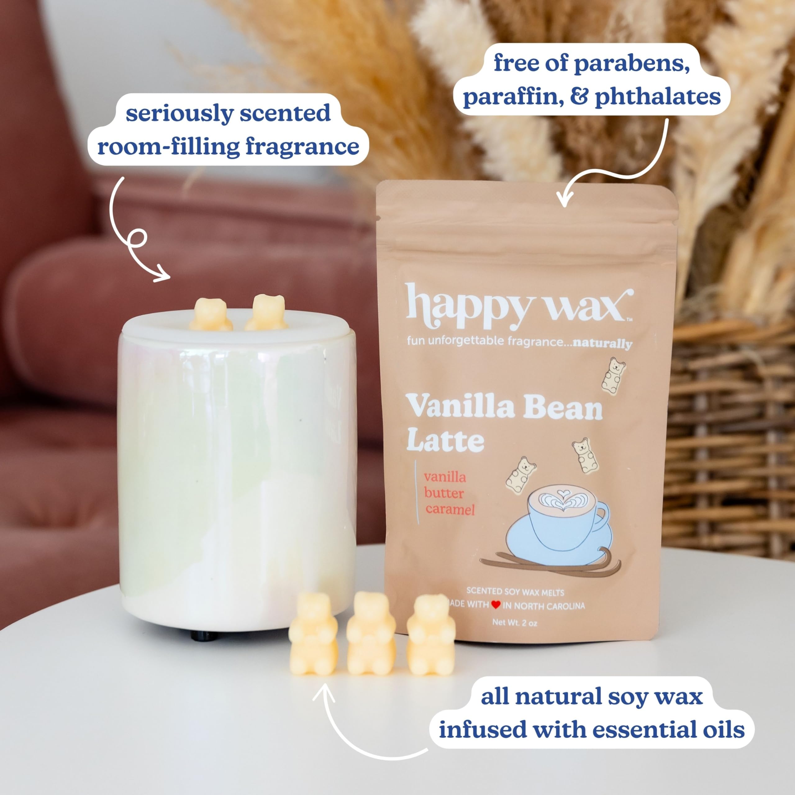 Happy Wax Vanilla Lovers naturalny wosk sojowy 170 g bezpłomieniowy wosk idealny do mieszania topi się w zapachu wosku - urocze kształty niedźwiedzi z ponad 150 godzin