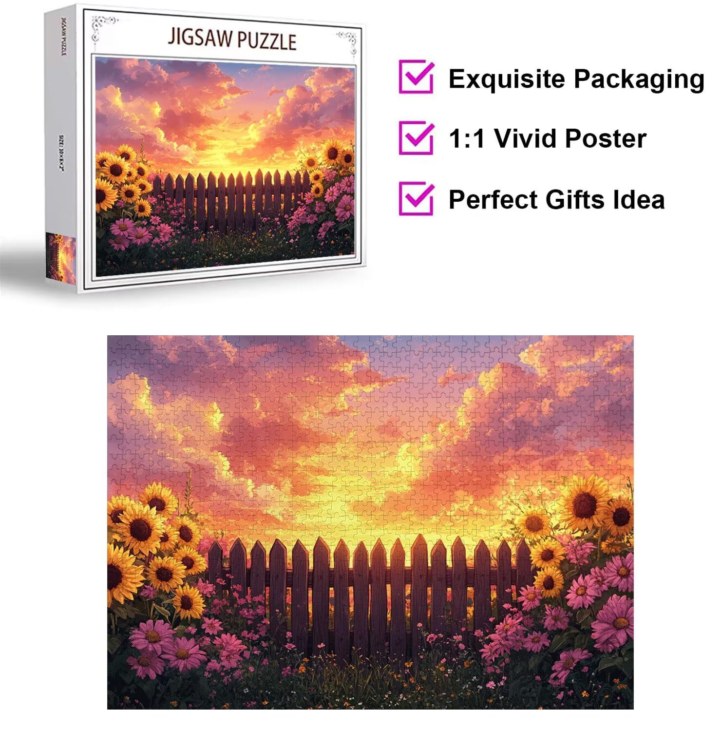 Puzzle 4000 Pieces Coucher de Soleil Puzzle Adulte 141x87cm, Fleur, n-457