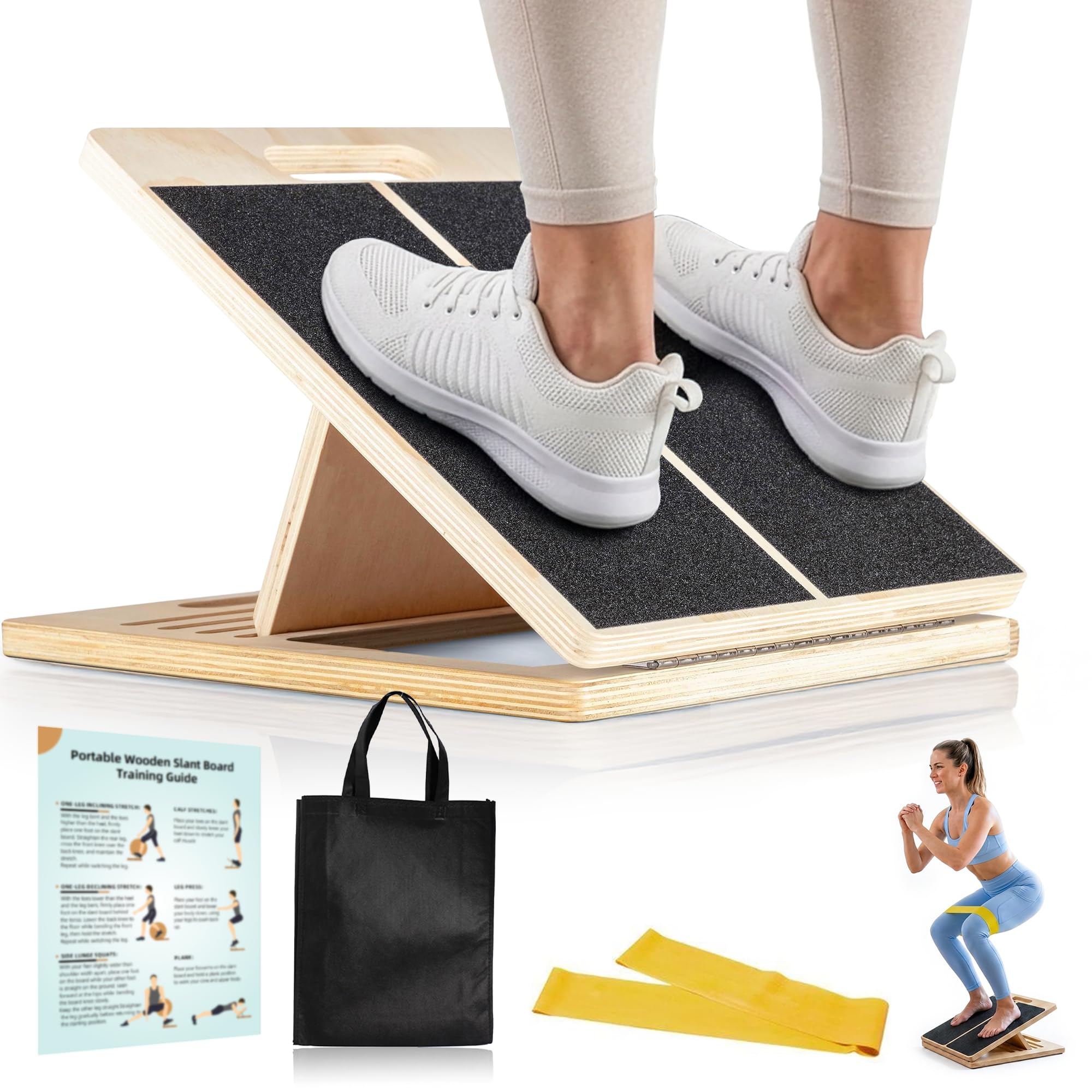 Slant Board for Calf Stretching | Adjustable Wooden Incline Board | 15°–35° Angles | Anti-Slip Calf Stretcher | 300lb Capacity | Portable & Foldable | Plantar Fasciitis Achilles Rehab Squats Mobility