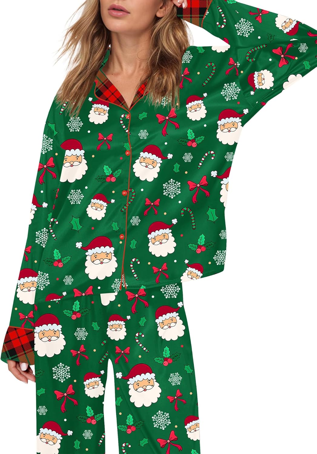 SHESHOW Christmas Pajamas for Women Pjs Christmas Print Long Sleeve Sleepwear Silk Womens Pajamas Set XS-XXL - Image 2