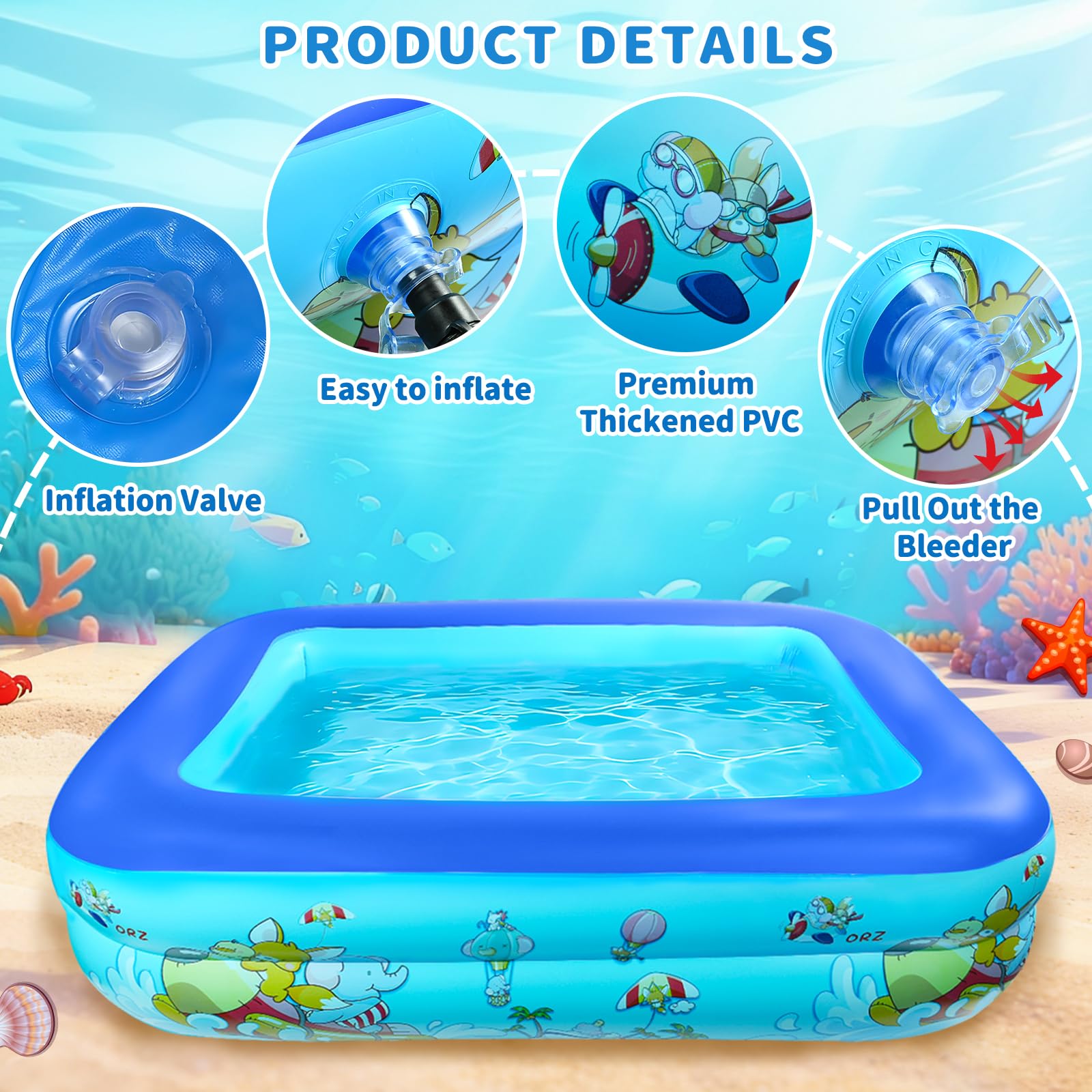 Piscine Gonflable Rectangulaire, Petite Piscine Gonflable Enfant, 120 cm Piscine Rectangulaire Enfant, Pataugeoire Gonflable Portable pour Balcon, Jardin, Plage, Intérieur et Extérieur