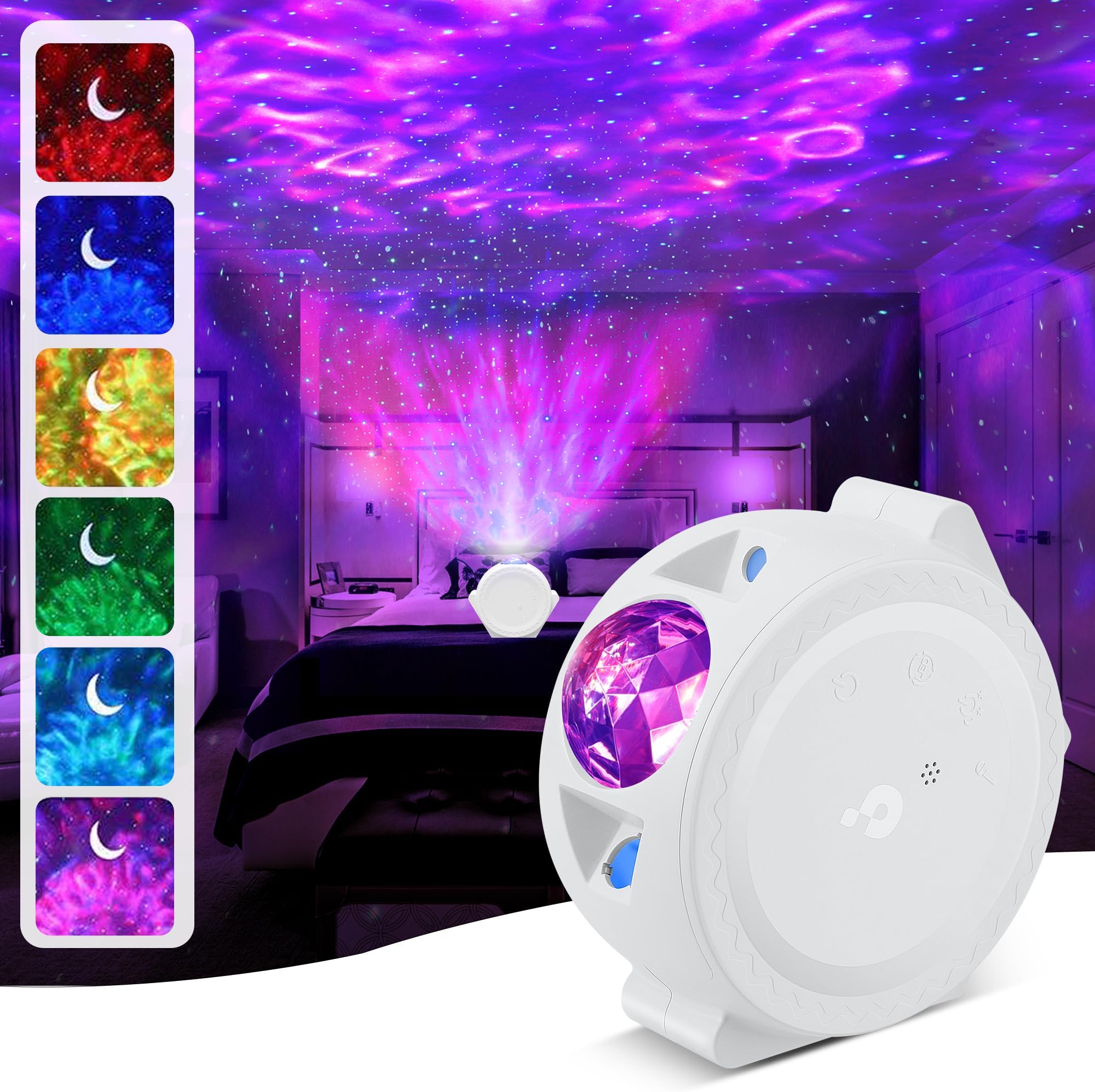 Projecteur Ciel Etoile, LED Starry Lampe Avec Contrôle Vocal Bluetooth Timer Projecteur Galaxie