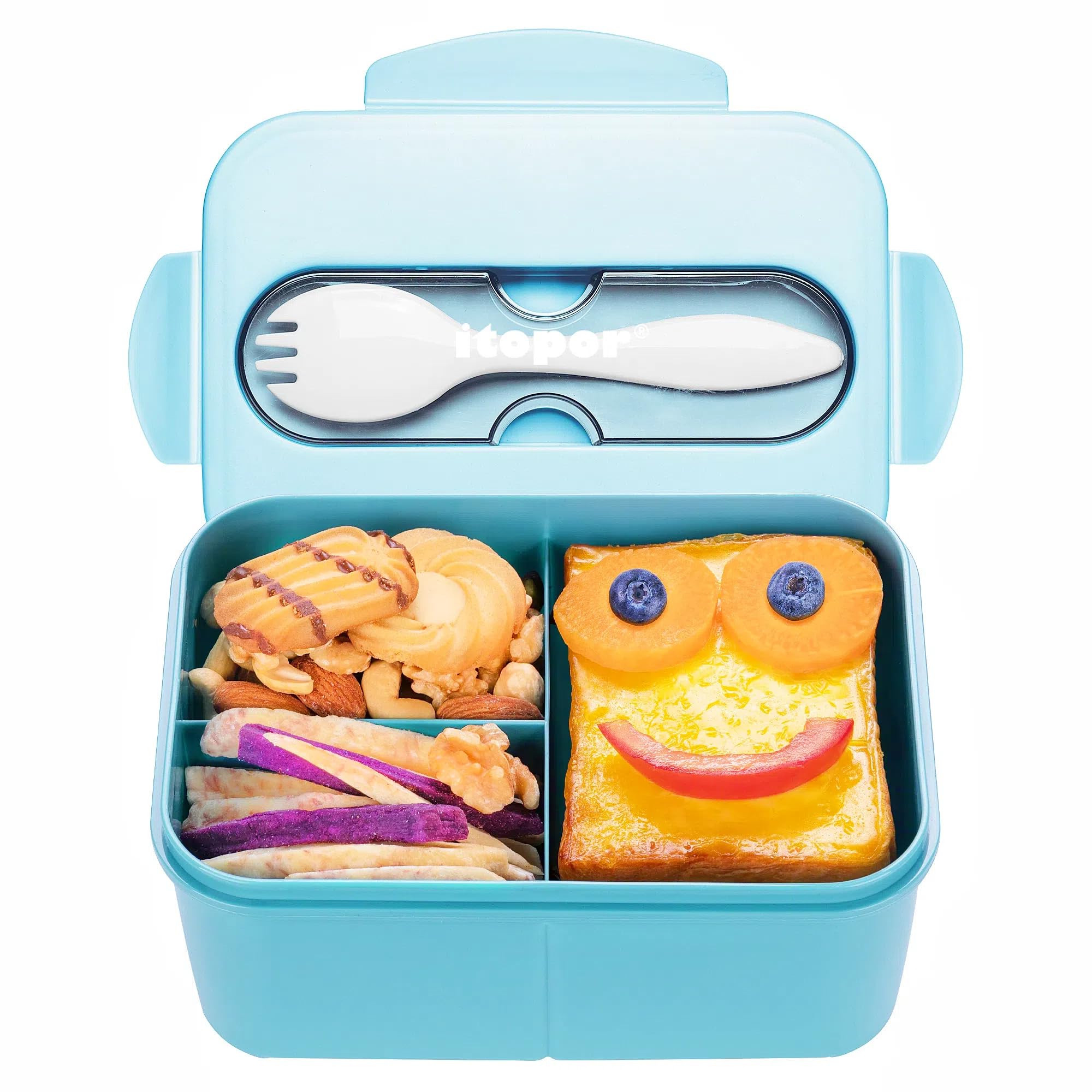 Itopor® Ideal Leak-Proof Bento Box for Kids,BPA-Free Lunch Box Kids,Durable Lunch Containers with Utensils,Microwave & Dishwasher Safe Bento Box Adult (Blue 1250ml)