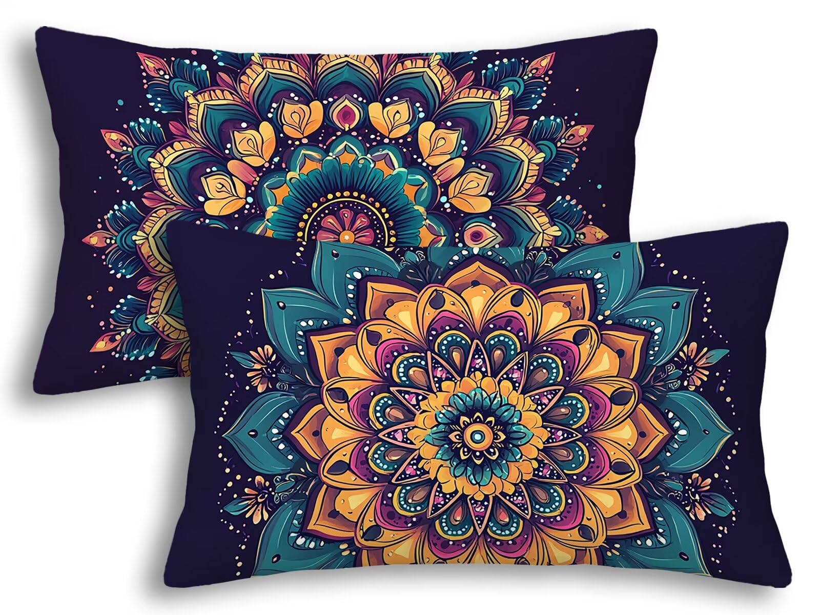 Taie oreiller 40x80 violet lot de 2 avec impression mandala double face