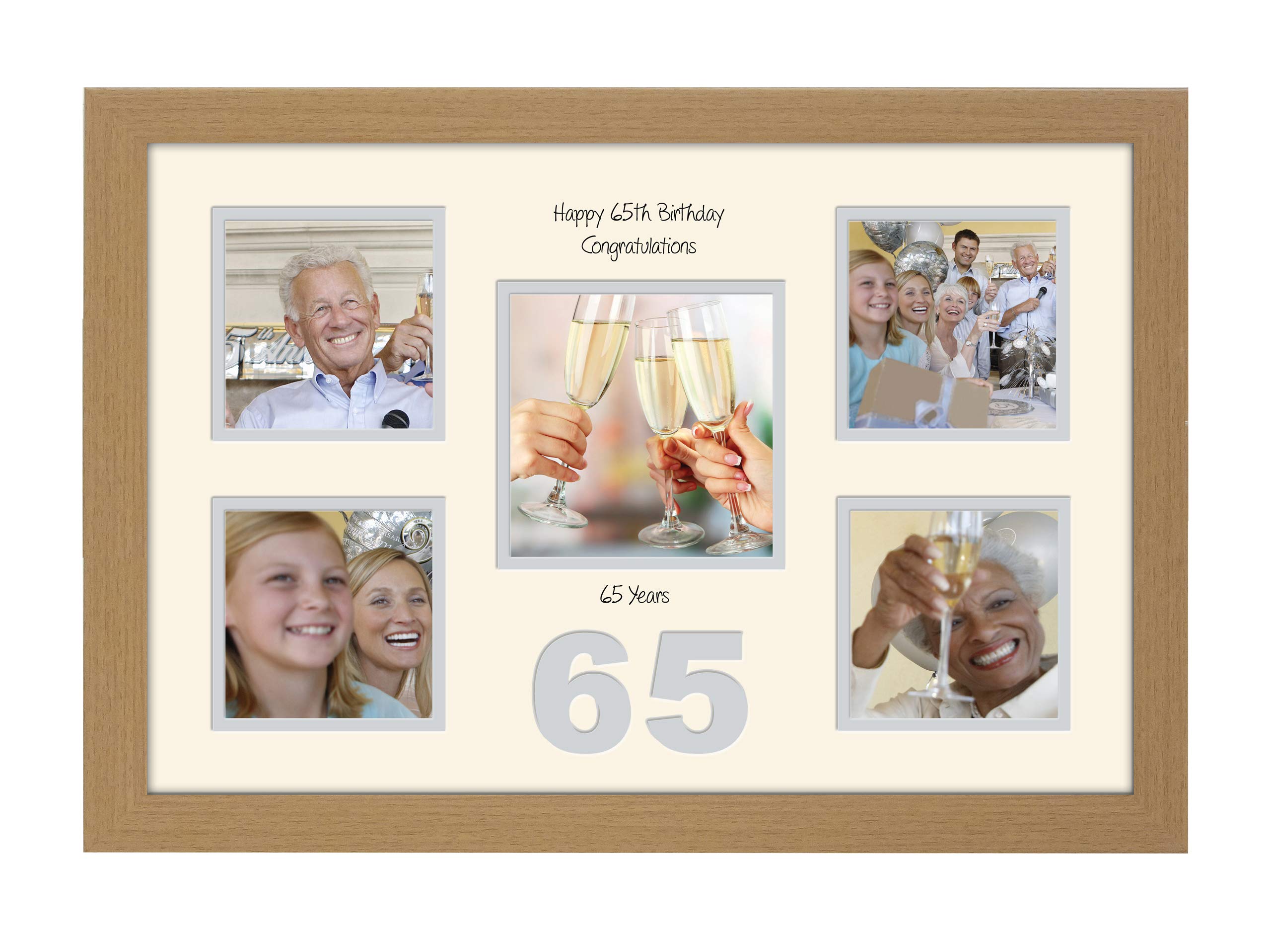 Photos In A Word Oak Finish Frame Cream Mount Grey Inside 65Th Birthday Photo Frame 4"X4" X4 And 5"X5" Photo 970D (Oak Finish Frame Cream Mount Grey Inside)