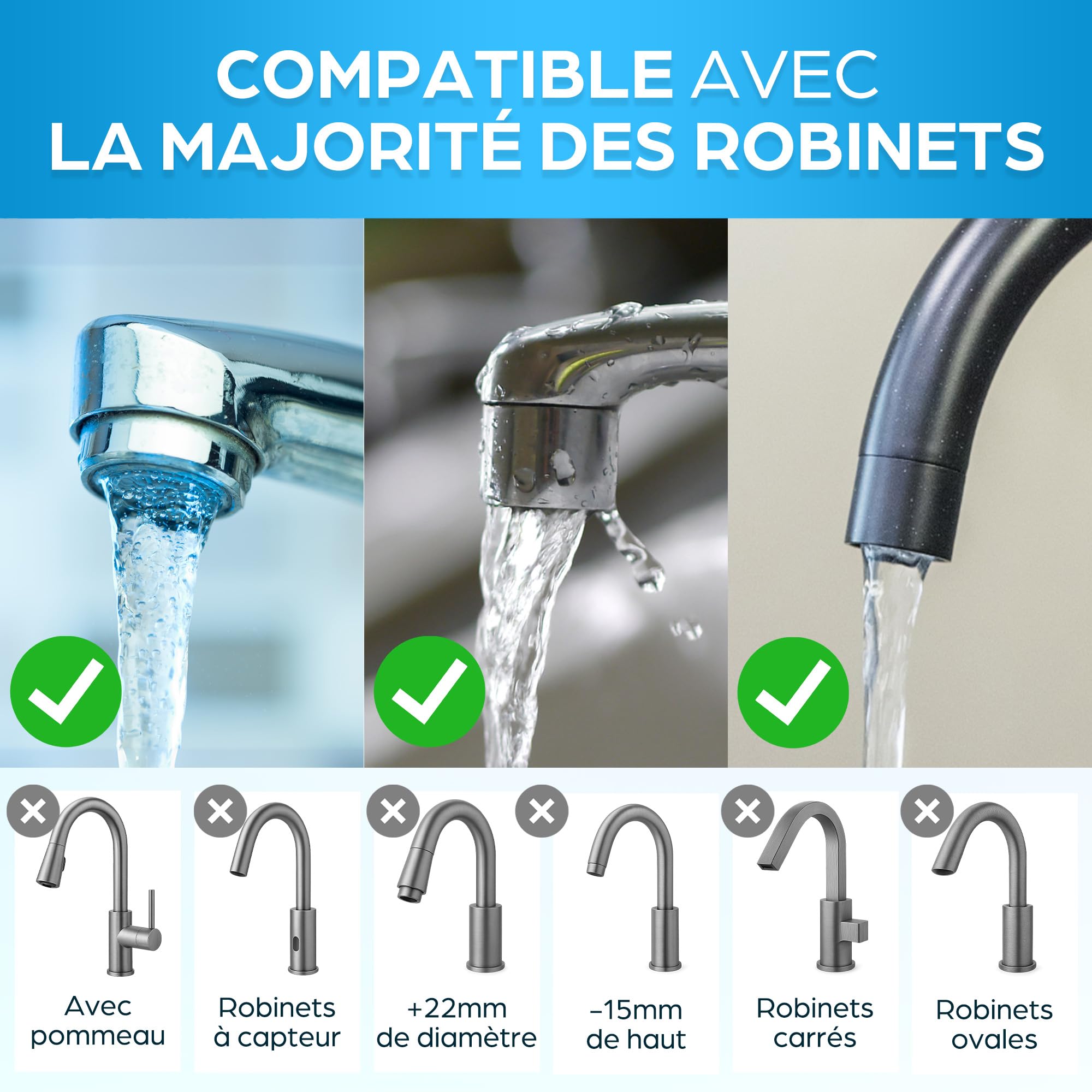 ORINKO Filtre à Eau pour Robinet Universel – Filtre Anti Calcaire, Chlore et Plomb - Purificateur d’Eau Potable 2L/min avec Cartouche Remplaçable – Système De Filtration à Charbon Actif pour Cuisine