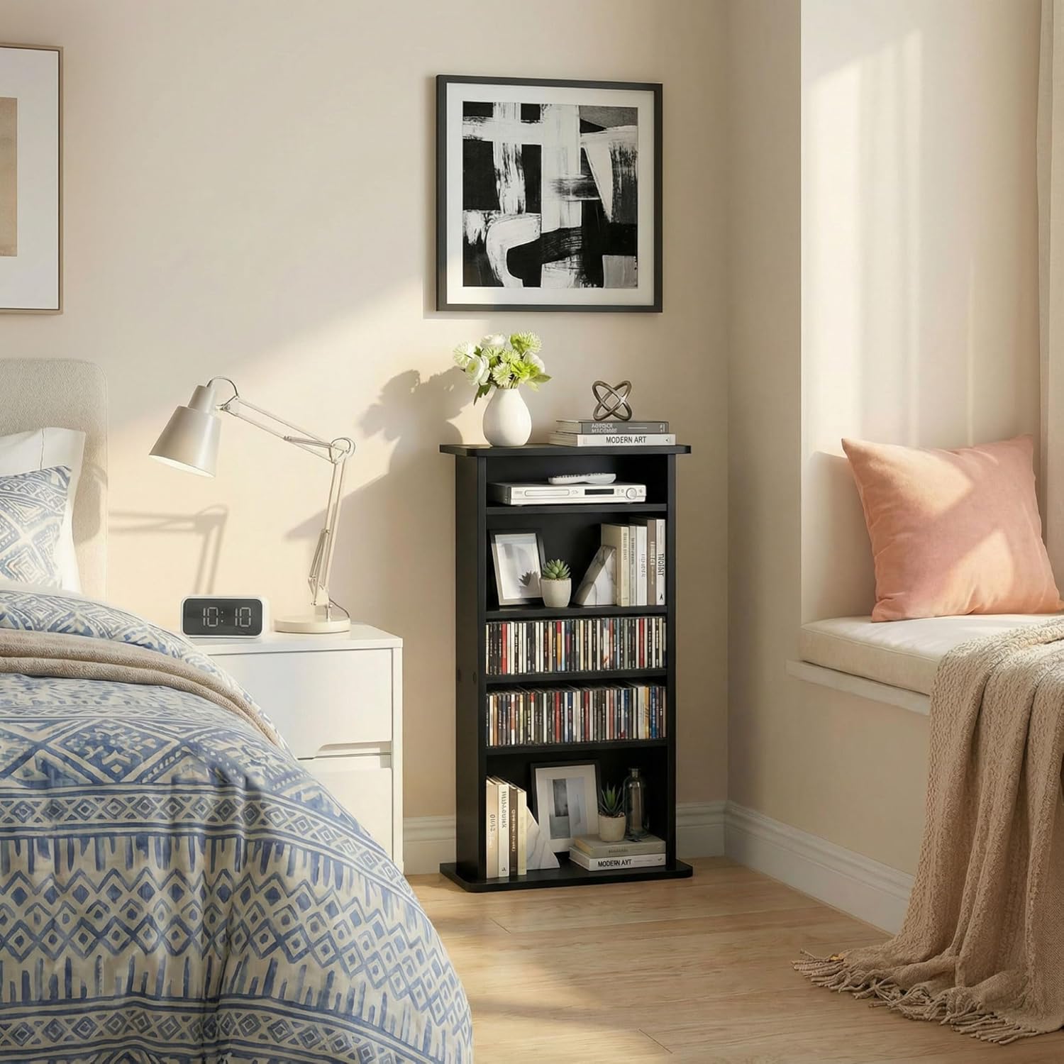 ZENY Multimedia Storage Cabinet DVD Rack Book Shelf Organizer Stand Audio Media Tower, 36" X 19" X 7" Black