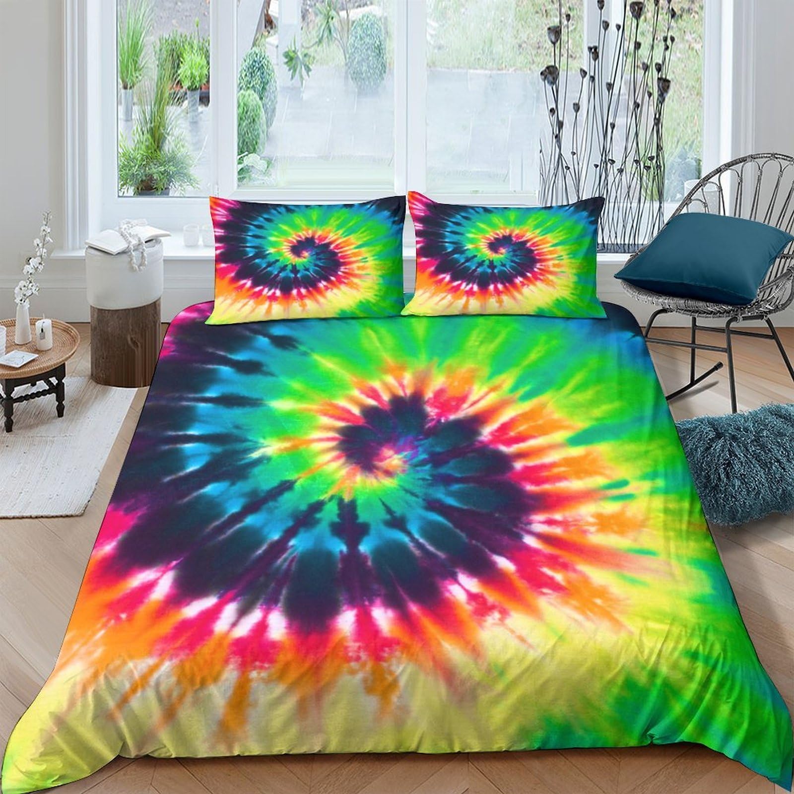 Ctjqhvkz Style-5 3D Printed Rainbow Tie Dye Fitted Sheet Microfiber Soft Slip-Resistant Spiral Bed Cover For Bedroom Guest Room Decor Single（135X200cm）