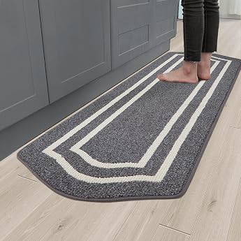 Cosy Homer Kitchen Rug Non-Slip 60 x 150 cm Black Bright Border Pattern Non-Slip Washable Stain Resistant 100% Polypropylene for Kitchen and Hallway