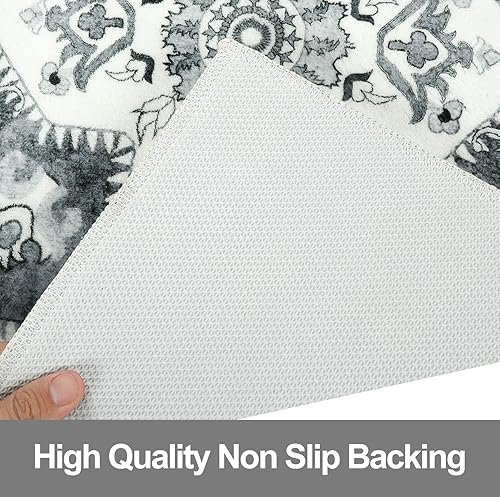 Miniatura 5 de Seavish Tapetes de baño pequeños antideslizantes de 18 x 26 pulgadas, color gris, oriental, retro, envejecidos, suaves y absorbentes, para baño,