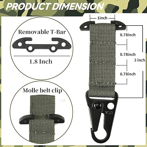 Miniatura 4 de Tactical Belt Clip T-Mount Molle Clip Molle Bag Clip Tactical Clash Hook Hanging Carabiner, MOLLE Webbing Belt Clip with Metal Hook for Tactical