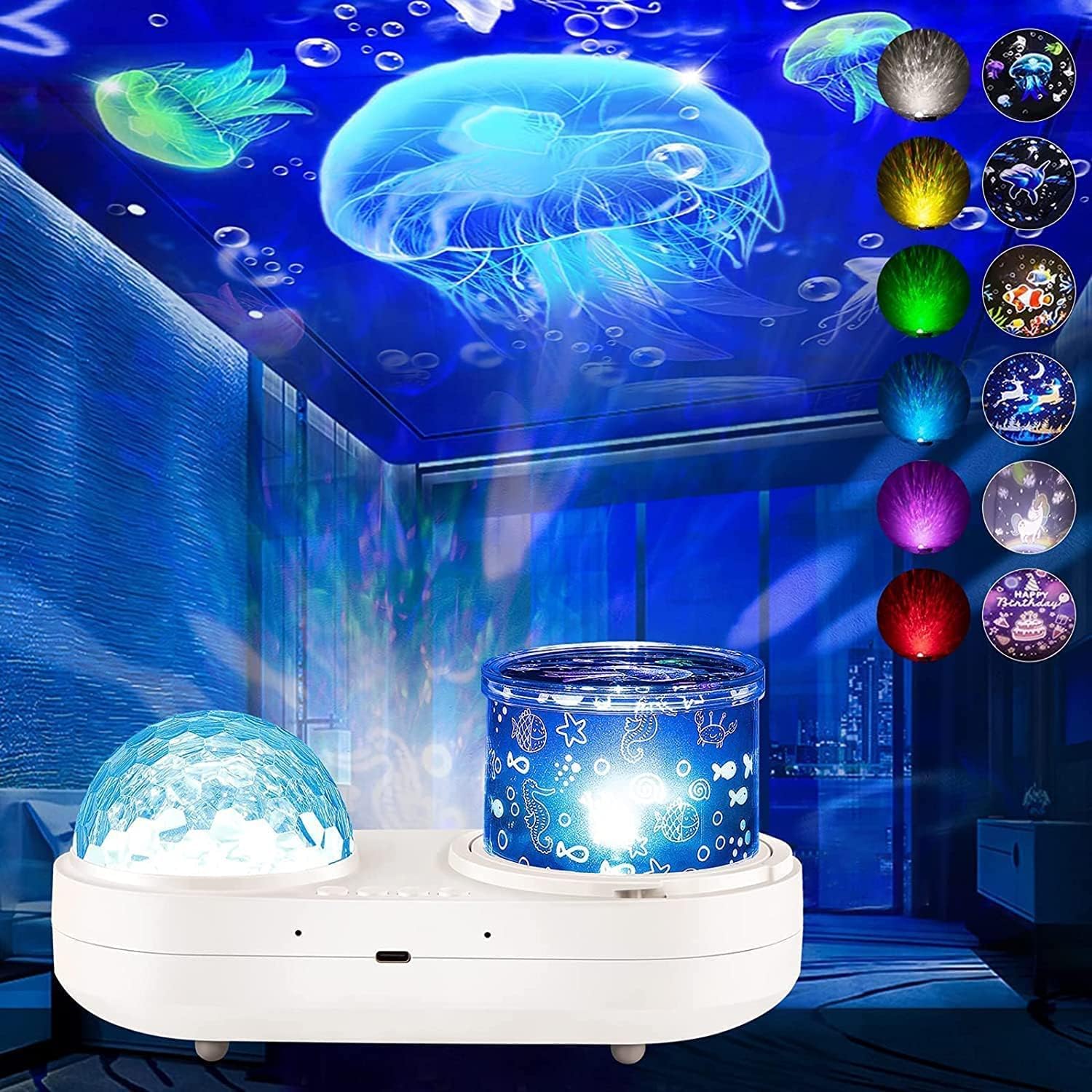 ONXE Ocean Light Projector Night Light Kids, 360°Rotating Baby Night