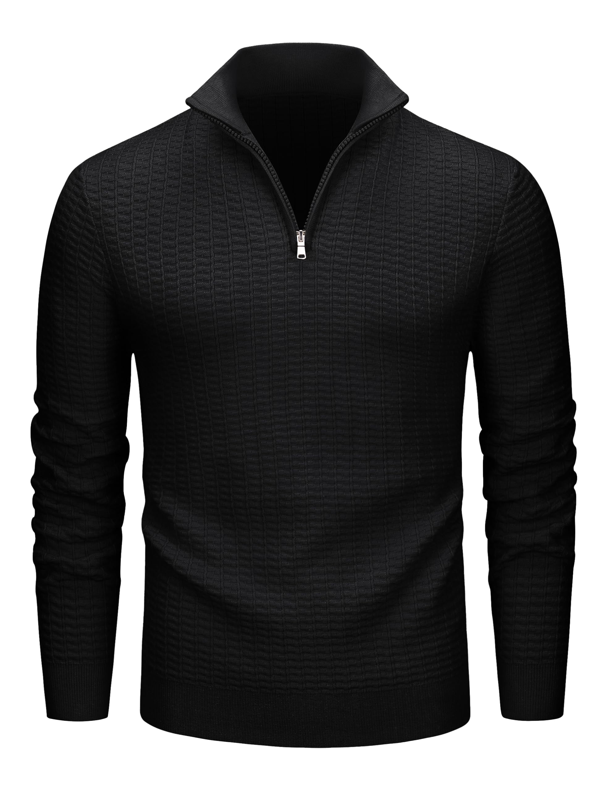 MAGCOMSEN Mens Sweaters 1 4 Zip Knit Waffle Textured Pullover for Fall Winter Warm Soft Sweater