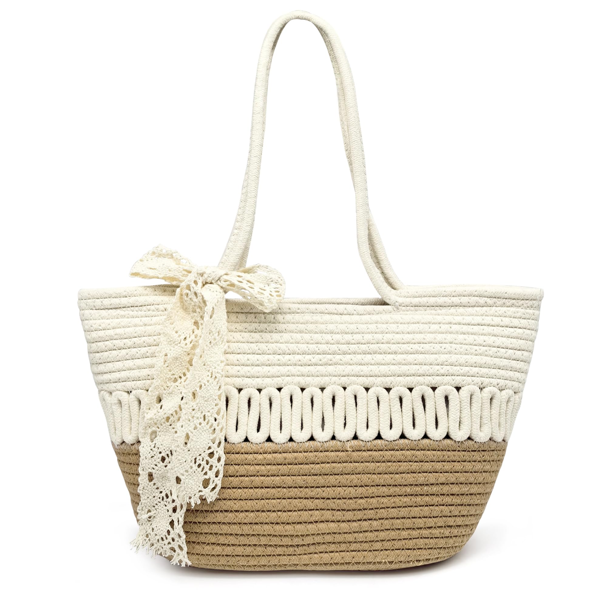 Borsa Da Spiaggia All'Uncinetto Intrecciata A Mano – Tote Boho Con Motivi Floreali, Leggera E Spaziosa, Per Donna