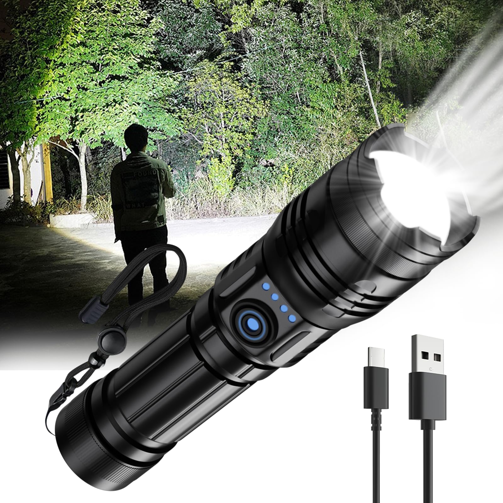best rechargeable led flashlight canada LED Flashlight Rechargeable, Kasonic Brightest Torch Flashlight High Lumens  with 3 Modes, Zoomable Tactical Flashlight for Outdoor Camping Hiking  Fishing Emergency : Amazon.ca: Sports & Outdoors