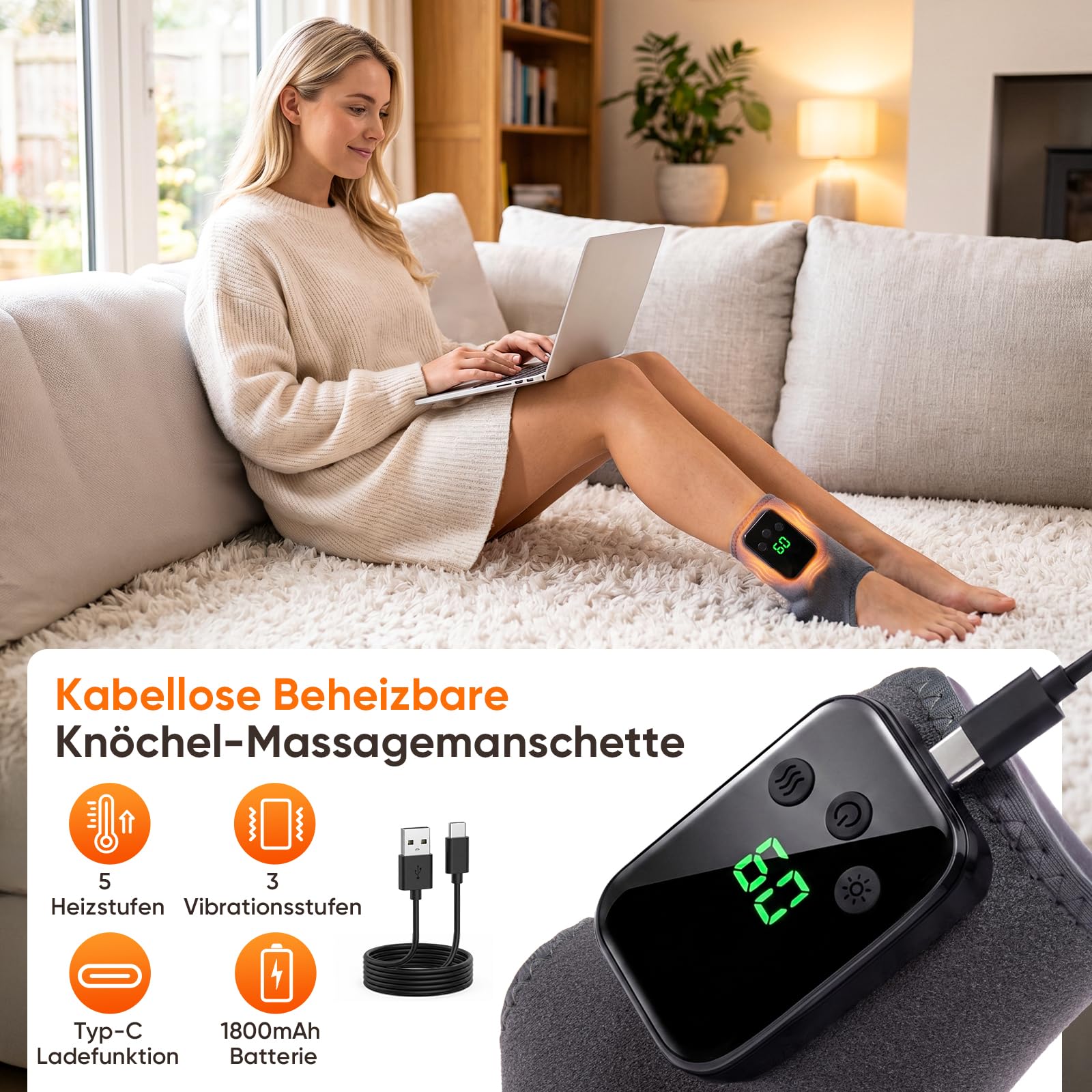2 Stück Fußmassagegerät, 3-in-1 Fussmassagegerät Elektrisch Testsieger, Foot Massager mit Kompression & 3 Vibration Modi, 5 Wärmestufen, Schnurlos Tragbar Massagers für Neuropathie & Durchblutung