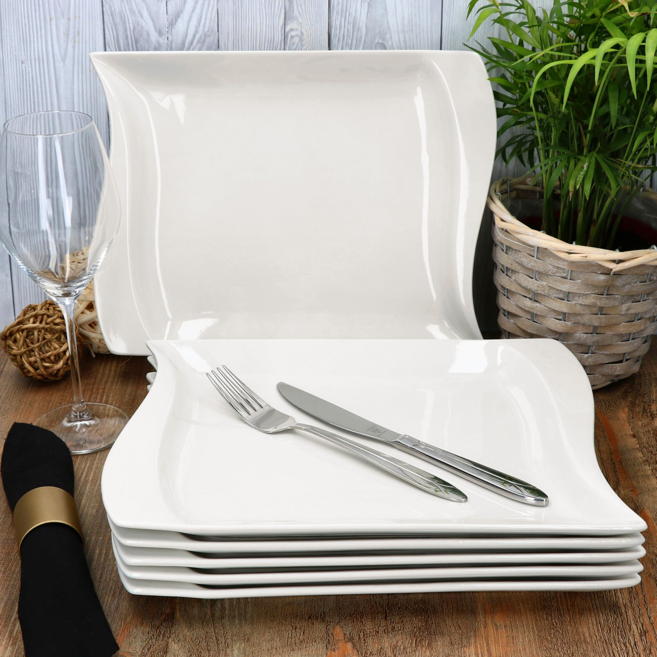 MamboCat Ivory 6er Set Speiseteller I elfenbeinweiße Porzellan-Essteller für 6 Personen I große Teller für Hauptmahlzeiten & Co. für Frühstück, Mittag, Kaffee & Abendbrot