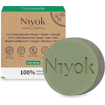 Niyok 3-in-1 Fixed Shower Early Spring 80 g Natural Cosmetics For body hair and face pH 5.5 Cosmos natural plastic-free with shea butter and conditioner