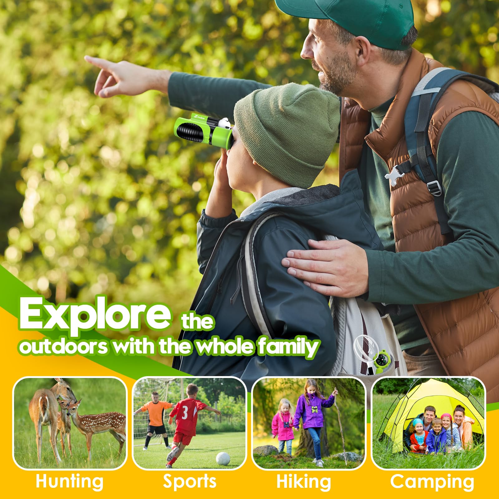 Binocolo Bambini 8x21 Ottica reale ad alta risoluzione, con lente d'ingrandimento e bussola fischietto, binocolo per bambini da 3 a 12 anni, ragazzi e ragazze, escursioni, viaggi